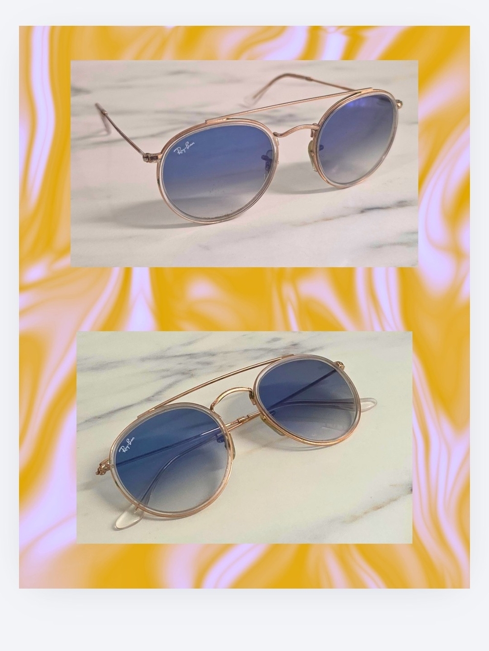 Ray-Ban Women’s Round Metal Sunglasses - Gold Frame with Blue Gradient Lenses